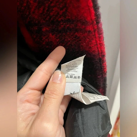 Madewell City Grid Coat flame red Plaid Wool Oversized Winter Red Black Size 00 - Picture 16 of 17